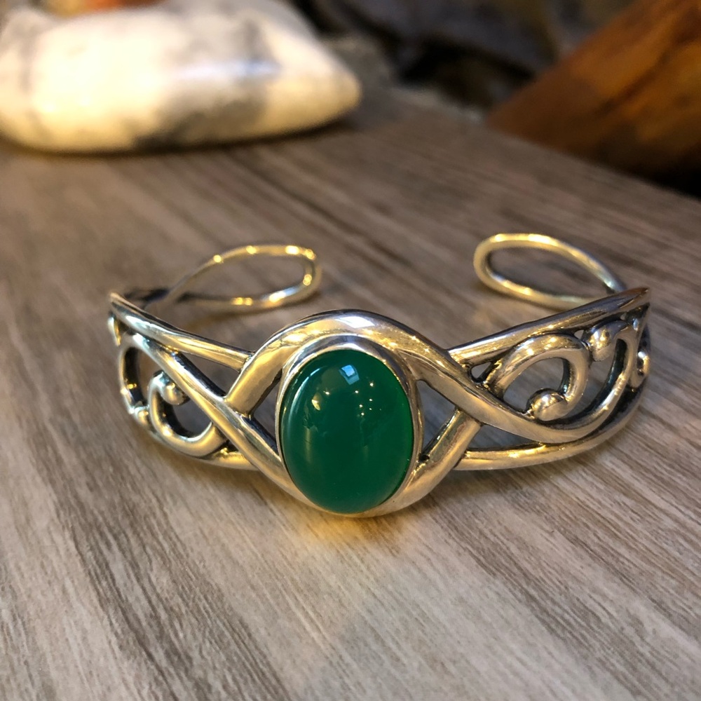 Carolyn Pollack Sterling Paradise Green Chalcedony Cuff Bracelet 💚